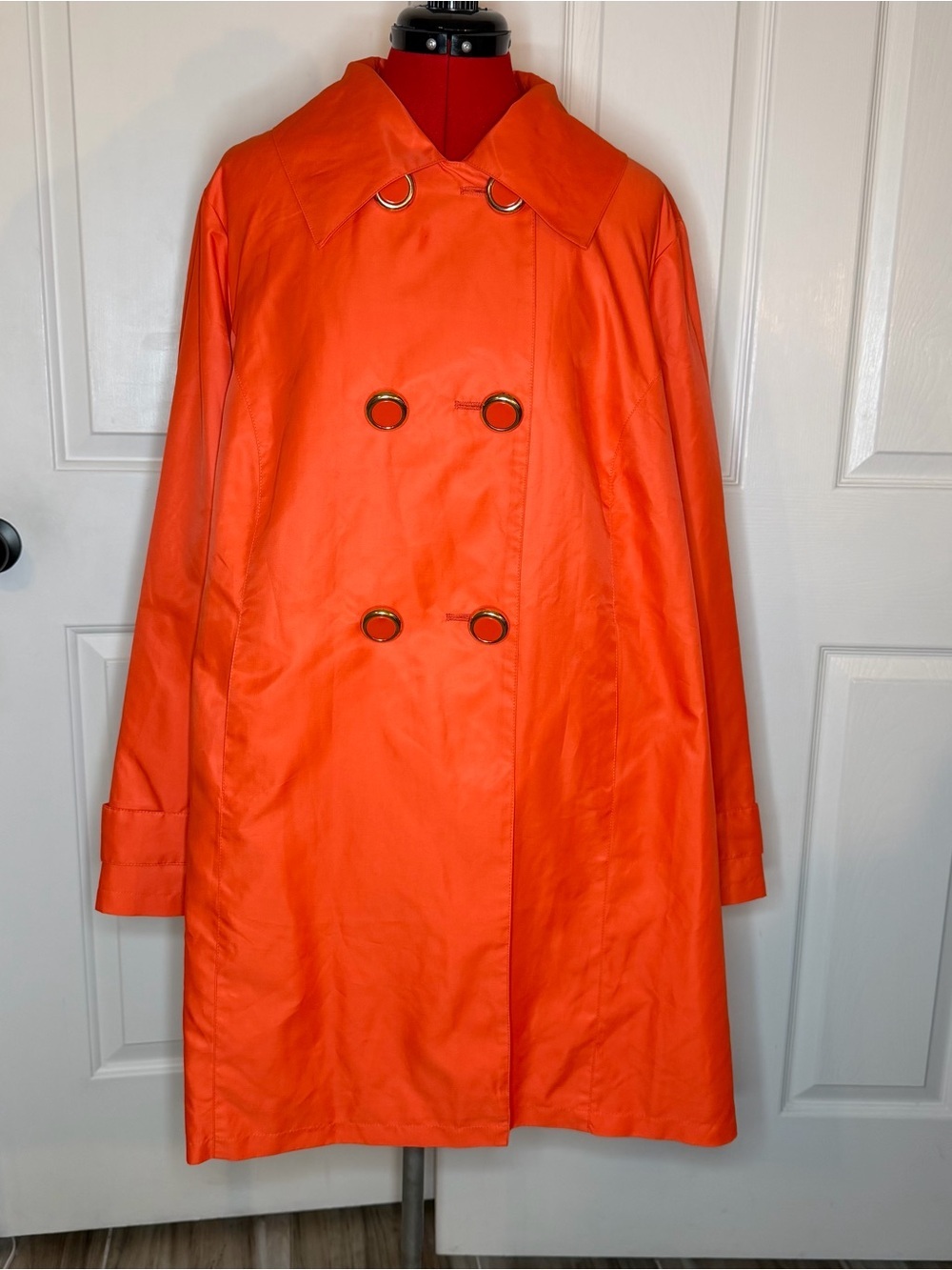 Twiggy London Orange Lined Trench Rain Coat Jacket Womens Sz 1X